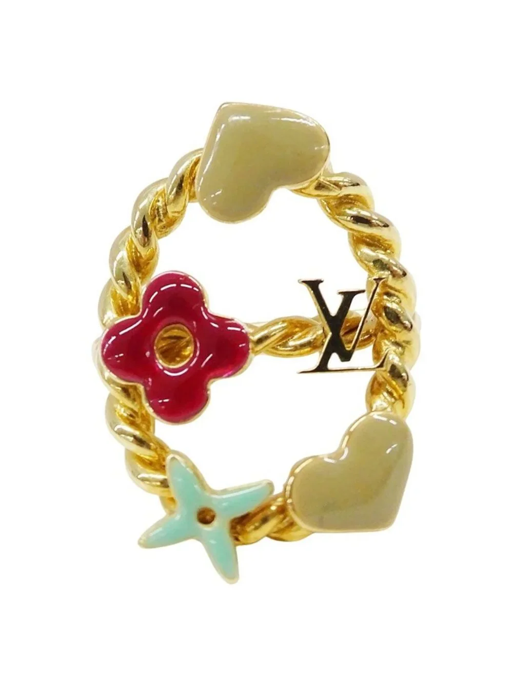 Louis Vuitton Ring Bark Sweet Monogram Gold Multicolor Large Logo Presence